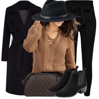 Outfit s Černá Kozačka Chelsea Boty/Letní kotníková Kozačka/Plochá Kotníková Bota/Kožená bunda/Kotníková Bota s Podšívkou Lascana "Podzimní Outfit"