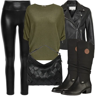 Outfit s Černá Zimní Kozačka/Dlouhá Kozačka/Bota se širokým nohavici/Klasická Kozačka/Plochá Kozačka nad koleno/Nepromokavá Kozačka/Jezdecká Bota Rieker "Podzimní Outfit"