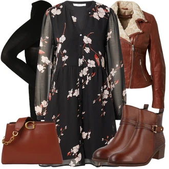 Styl, Western Outfit s Hnědá/Tmavě hnědá Plochá Kotníková Bota/Kožená kotníková bota/Jezdecká Bota/Letní kotníková kozačka/Kožená bunda/Kotníková Bota s Podšívkou/Chelsea Boty/Vintage Kotníková Bota MARCO TOZZI "Podzimní Outfit"Look: Western