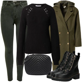 Outfit s Tmavě Zelená/Zelená Kabát z Kabanosu/Midi Kabát/Lodenový Kabát/Trenčkot/Vojenský Kabát Only "Podzimní Outfit"