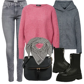 Motorka Outfit s Černá Kozačka Chelsea Boty/Bota na Platformě/Plochá Kotníková Bota/Motorkářská bota/Tenisky s Bočním Zipem/Kozačka se zipem About You "Podzimní Outfit"Look: Motorka, Jízda na koni, Na Procházku, Bruslení