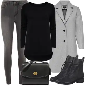 Outfit s Šedá/Světle šedá Kabát s Úzkým Střihem/Kašmírový Kabát/Pletený Kabát/Midi Kabát/Zimní Kabát Vlněný kabát/Blazerový Kabát/Vlněný Fleecový Kabát/Lehký Kabát/Pletený Fleecový Kabát Only "Podzimní Outfit"