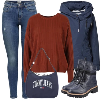 Outfity na svátky Léto s Modrá/Tmavě modrá/Světle modrá Kožená bunda/Navlékací džíny/Kožené bundy/Džíny s Nízkým Sedem/Džín s Nízkým Pasem/Džíny s Dírou/Džíny s Rozparkem/Push up Džín/Kožené Boty/Kotníková Bota Only "Podzimní Outfit"