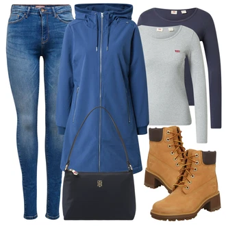Recyklovaný materiál Outfit s Hnědá Kozačka Šněrovací Kotníková Bota Timberland "Podzimní Outfit"