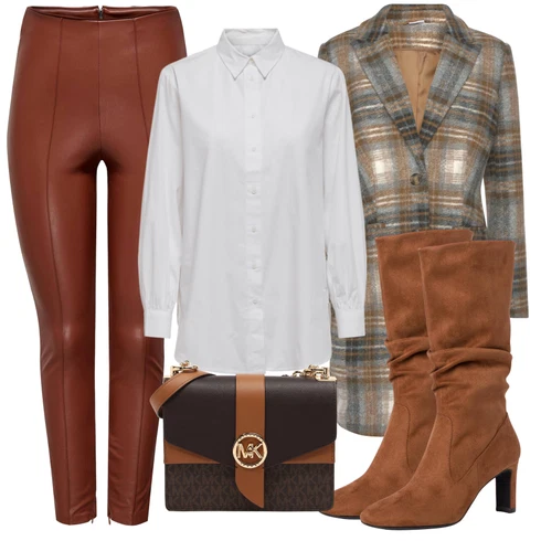 Kombinace Bílá/Krémová Oversize Muselínová Blůza/Businessová Halenka/Halenka se Stojatým Límcem/Žehlení odolná blůza/Oversize Halenka/Halenkové Body/Blůza s knoflíčkem/Tunikové Tričko/Dlouhá Halenka/Slip-on Halenka Only kombinovat s Hnědá/Oranžová/Béžová Kožená Kalhoty/Latexové legíny/Legíny Kožený Vzhled/Vinylový Legín/Kalhoty z Umělé Kůže/Legíny s Rozparkem/Kožený legíny Only