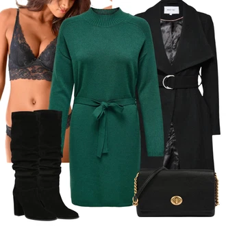 Slouchy Outfit s Černá Kozačka Na Podpatku/Kozačka nad Kolena/Dlouhá Kozačka/Bota se širokým nohavici/Špičatá Kozačka/Kozačka po Kolena Karolina Kurkova Originals "Podzimní Outfit"