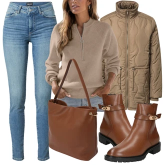 S řetízkem Outfit s Hnědá/Tmavě hnědá Kozačka Motorkářská bota/Letní kotníková Kozačka/Kožená kotníková bota/Kotníková Bota s Podšívkou/Jezdecká Bota/Plochá Kotníková Bota Only "Podzimní Outfit"