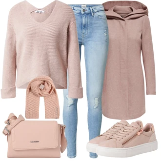 Grunge, Venkovní Outfit s Růžová/Hnědá/Fialová Zimní Kabát Vlněný kabát/Lodenový kabát/Pletený Kabát/Kabát s Kapucí/Pletený Fleecový Kabát/Kašmírový Kabát/Vlněný Fleecový Kabát Only "Podzimní Outfit"Look: Venkovní, Příliš oblečený, Univerzitní