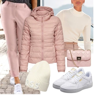 Outfit s Růžová/Béžová/Fialová/Hnědá 7/8 Kalhoty/Obleková Kalhoty/Navlékací Kalhoty/Úzká Kalhoty/Kalhoty se Štěrbinou/Chinos/3/4 Kalhoty/Bengaline Kalhoty/Kalhoty s nášivkou uprostřed/Capri kalhoty Lascana "Podzimní Outfit"