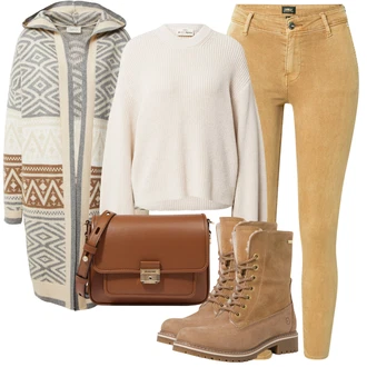 S Zlatými Knoflíky Outfit s Béžová/Hnědá/Khaki/Žlutá Kožená bunda/Kotníková Bota/Dámské Džíny s Délkou 7/8/Zkrácené Džíny/Džíny s Rozparkem/Motorkářské Džíny/Zimní bunda/High Waist Džínové Kalhoty/Kožené Boty/Capri Džíny/Push up Džín Only "Podzimní Outfit"