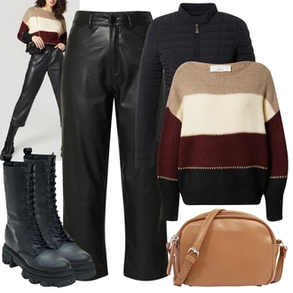 Outfit s Černá/Zelená/Tmavě Zelená Kožené zvonové kalhoty/Kožená Kalhoty/Kalhoty z Umělé Kůže/Vinylové kalhoty guido maria kretschmer women "Podzimní Outfit"