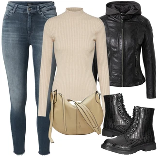 Outfit s Černá Šněrovací Kotníková Bota/Kozačka s flitry/Třpytivá Bota/Plochá Kotníková Bota/Klasická kozačka/Bojová Bota Dockers by Gerli "Podzimní Outfit"