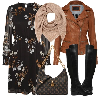 Outfit s Černá Kozačka nad Kolena/Nízká bota na podpatku Steve Madden "Podzimní Outfit"