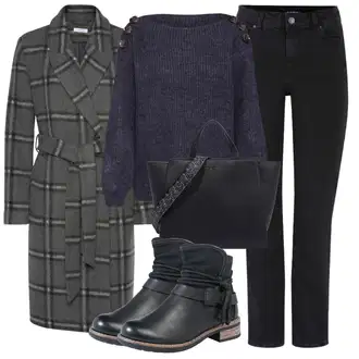 Outfit s Šedá/Tmavě zelená/Tmavě šedá Přechodový Kabát/Kašmírový Kabát/Kabát Bouclé/Midi Kabát/Zimní Kabát Vlněný kabát/Tweedový Kabát/Frock Kabát/Vlněný Kabát Lascana "Podzimní Outfit"