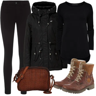 Outfit s Červená Kozačka Šněrovací Kotníková Bota Rieker "Podzimní Outfit"