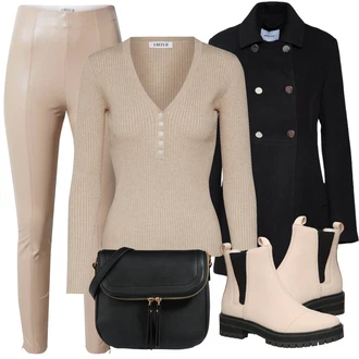 Italský Outfit s Béžová/Hnědá Chelsea Boty/Kožená bunda/Plochá Kotníková Bota/Gumová Kotníková Bota TOMS "Podzimní Outfit"Look: Bad Taste, Šik, Cool, Italský, Krásný, Old Money