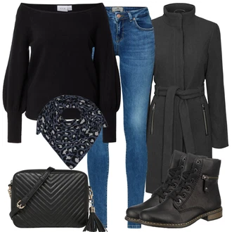 Dlouhé / Maxi Outfit s Černá Dlouhé Šaty/Dlouhá tylová sukně/Dlouhý Svetr/Dlouhý Zimní Kabát/Dlouhé Kardigany/Svetrové Šaty Vila "Podzimní Outfit"