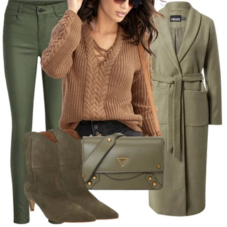 Hunting Outfit s Tmavě zelená/Hnědá Kozačka Vintage Kotníková Bota/Westernová Kotníková Bota/Špičatá Kozačka/Letní kotníková Kozačka/Kovbojská kotníková bota About You "Podzimní Outfit"Look: Hunting, Na Procházku, Jízda na koni