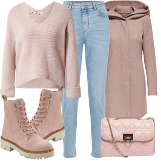 Grunge, Venkovní Outfit s Růžová/Hnědá/Fialová Zimní Kabát Vlněný kabát/Lodenový kabát/Pletený Kabát/Kabát s Kapucí/Pletený Fleecový Kabát/Kašmírový Kabát/Vlněný Fleecový Kabát Only "Podzimní Outfit"Look: Venkovní, Příliš oblečený, Univerzitní