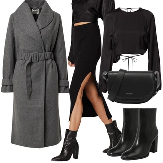 S Mokrým Vzhledem Outfit s Černá Halenka s Dlouhým Rukávem/Neobvyklá Halenka/Halenka s Nafouknutým Rukávem/Halenka s Mašlí/Rozverná blůza/Otevřená Halenka/Zavazovací Halenka/Carmen Blůza/Sportovní Halenka/Halenkový Top/Crash blůza Leger by Lena Gercke "Podzimní Outfit"Look: Styl, S Mokrým Vzhledem