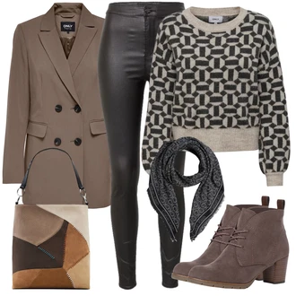 Outfit s Červená/Šedá Šněrovací Bota/Zimní bota/Nízká bota na podpatku/Kozačka Šněrovací Kotníková Bota MARCO TOZZI "Podzimní Outfit"