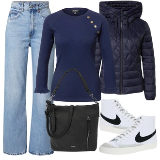 Outfit s Světle modrá/Modrá Džín s Širokou Nohavicí/Formální Košile/Mom Jean/Džíny s Rozparkem/Dad Džíny/Džíny Culottes/Vintage džíny/High Waist Džínové Kalhoty/Džíny Volného Střihu Dr. Denim "Podzimní Outfit"