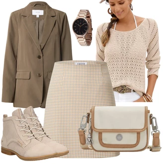 Outfit s Béžová Chelsea Boty/Zimní bota/Kozačka nad Kolena Mustang "Podzimní Outfit"