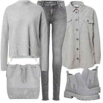 Manšestr Outfit s Šedá/Světle šedá Manšestrová Bunda/Udržitelná bunda/Košilová bunda/Cargo bunda Moves "Podzimní Outfit"