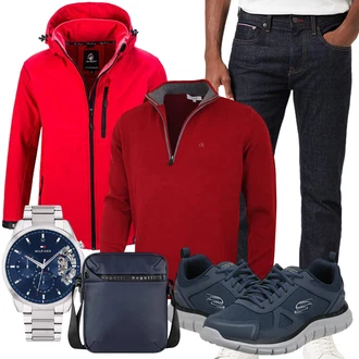 Outfit mit Rot Regenjacke/Winter Parka Rock Creek "Freizeit Outfit"