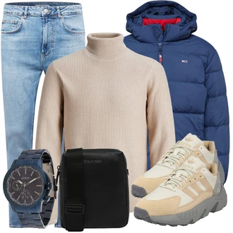 Outfit mit Grau Rollkragenpullover/Pullover Jack & Jones "Freizeit Outfit"