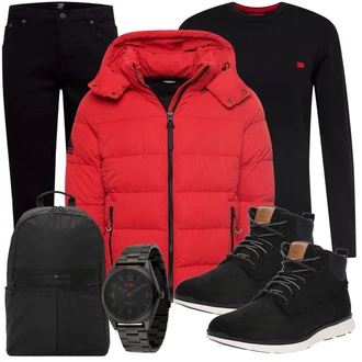Outfit mit Rot WinterJacke Superdry "Freizeit Outfit"