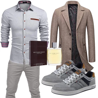 Wolle-seide Warme Outfit mit Braun/Beige/Grau Schmal Geschnittener Mantel/Gehröck/Bouclé Mantel/Wollmantel/Blazermantel/Wintermantel Wollmantel/Tweed Mantel KUDORO "Freizeit Outfit"