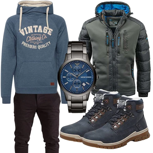 Grau/DunkelBlau/Dunkelgrau/Blau/Dunkelgrün Skijacke/Thermojacke/Kunstfaserjacke/Außergewöhnliche Jacke/Trachtenstrickjacke/Hybridjacke/Outdoorjacke/Puffer Jacke/Kapuzenjacke/Isolationsjacke/Winterjacke Geographical Norway kombinieren