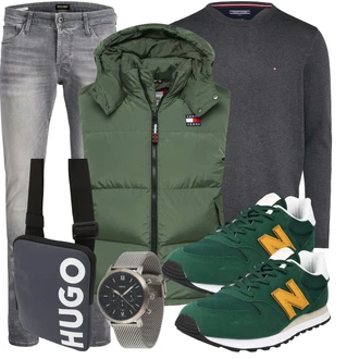 Outfit mit Grau/Hellgrau/Dunkelgrau Biker Jeans/Slim Fit Jeans/Lederjacke/Low Rise Jean/Leder Schuhe/Herren Lederjacke/Jeans mit Schlitz/Low Waist Jean/Winterjacke Jack & Jones "Freizeit Outfit"