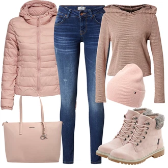 Outfit s Růžová/Béžová/Modrá Klobouk Čepice Tommy Hilfiger "Podzimní Outfit pro každodenní nošení"