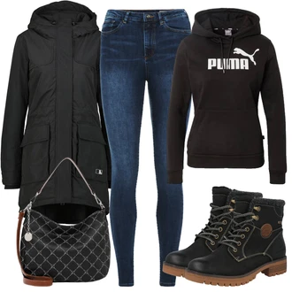 Outfit s Černá/Šedá/Růžová/Fialová Fleecový Svetr/Svetr S Kapucí/Svetr se zipem/Svetr S Kapucí/Partnerská Mikina/Sportovní mikina/Vintage mikina/Sportovní mikina/Originální mikina Puma "Podzimní Outfit pro každodenní nošení"