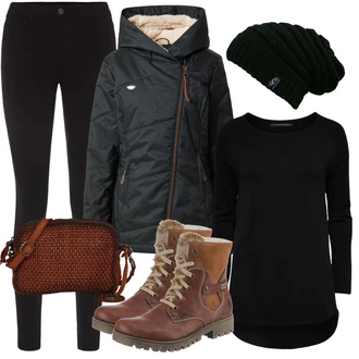 Outfit s Červená Kozačka Šněrovací Kotníková Bota Rieker "Podzimní Outfit pro každodenní nošení"