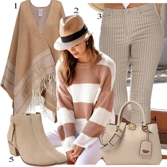 Zima Outfit s Béžová/Hnědá/Khaki Mušelínové kalhoty/Manšestrový Legíny/Kalhoty s nášivkou uprostřed/Pletený Legín Lascana "Podzimní Outfit"