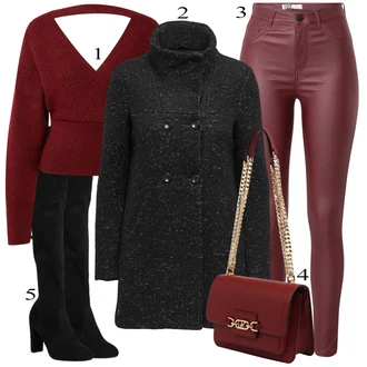 Sexy Outfit s Černá Kozačka nad Kolena/Kožená Kozačka nad Koleno/Dlouhá Kozačka/Plochá kozačka nad koleno/Kozačka po Kolena About You "Podzimní Outfit"Look: Ležérní, Elegantní, Cool, Slavnostní, Old Money, Příliš oblečený, Sexy