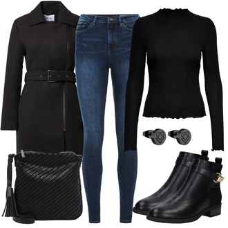 Károvaný Outfit s Modrá/Tmavě modrá/Světle modrá Kalhoty Džínové Legíny/Jeggings VERO MODA "Podzimní Vzhled"