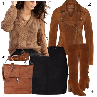 Outfit sa Crna Kožna Suknja/Unisex Suknja/Kožna Mini Suknja/Zimska Suknja/Kordasta Suknja/Uredska Suknja/Mini Suknja VERO MODA "Jesenski Outfit"