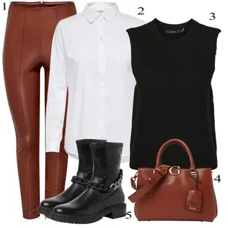 Outfit sa Bijela/Krem Bluza s Podignutim Ovratnikom/Bluza s gumbom/Bluza koja se ne pegla/Poslovna Bluza/Bluza Dugih Rukava/Bodija Bluze/Uska Kroj Bluza JdY "Jesenski Outfit"