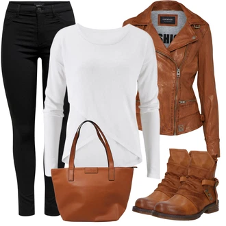 Outfit s Červená/Hnědá/Oranžová/Béžová Kozačka Kožená kotníková bota/Vintage Kotníková Bota/Kotníková Bota s Podšívkou/Plochá Kotníková Bota/Motorkářská bota/Bojová Bota Rieker "Podzimní Outfit"