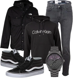 Outfit mit Schwarz Leder Sneaker Vans "Herbstlicher Look"