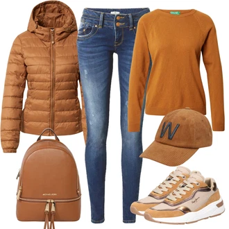 Outfit s Modrá Kožená bunda/Midi Kabát/Svetrová Vest Dlouhý svetr LTB "Podzimní Vzhled"