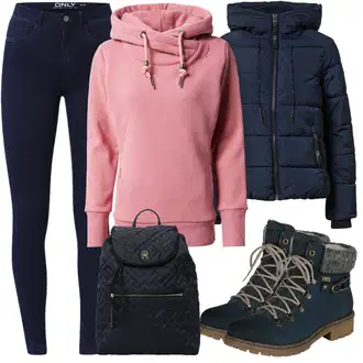 Šik Outfit s Tmavě modrá Džíny Kožená bunda/Zimní bunda/Kotníková Bota/Termální Džíny/Dámské Džíny s Délkou 7/8/High Waist Džínové Kalhoty/Push up Džín/Kožené Boty Only "Podzimní Vzhled"Look: Styl, Šik, Elegantní, Cool, Disko, Francouzské, Krásný, Old Money, Bezešvé