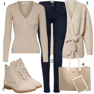 Outfit s Béžová Chelsea Boty/Zimní bota/Kozačka nad Kolena Mustang "Podzimní Outfit"