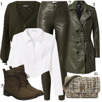 Outfit s Černá Umělá Kůže Kabát/Kabát/Kabát z Jehněčí Kůže Maze "Podzimní Outfit"