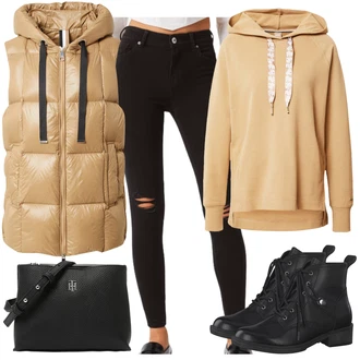 Slim fit Outfit s Černá/Khaki/Tmavě hnědá Kožená bunda/Džíny s Dírou/Dámské Džíny s Délkou 7/8/Zimní bunda/Džíny s Rozparkem/Motorkářské Džíny/Kožené Boty bershka "Podzimní Ležérní Outfit"