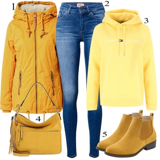 Outfit sa Žuta Chelsea Gležnjača/Kožna Jakna/ljetna gležnjača/Ravna Gležnjača/Podstavljena Gležnjača Lascana "Jesenski Outfit"